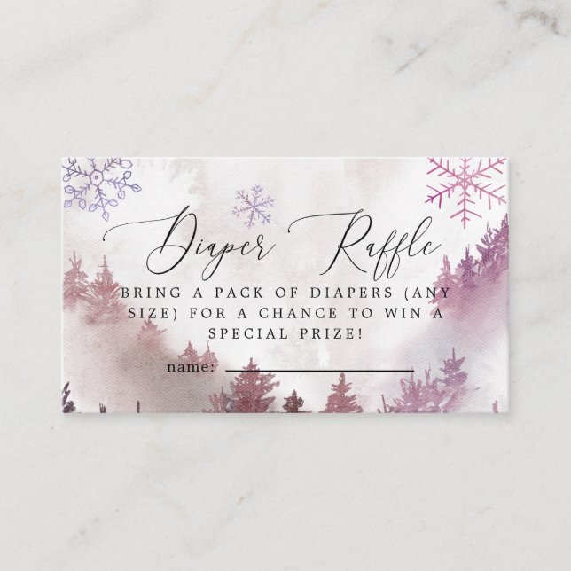 Winter Snowflakes Pink Diaper Raffle Ticket  Enclosure Card (Front)