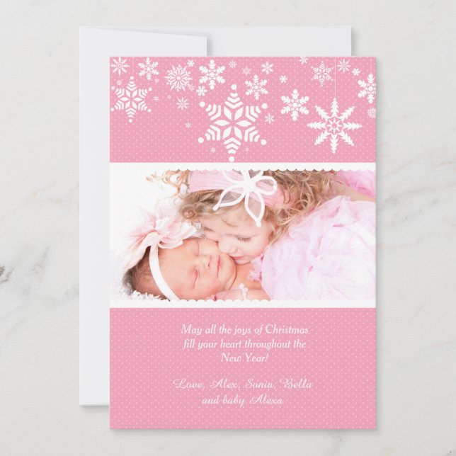 Winter Snowflakes Pink Photo Card (Front)