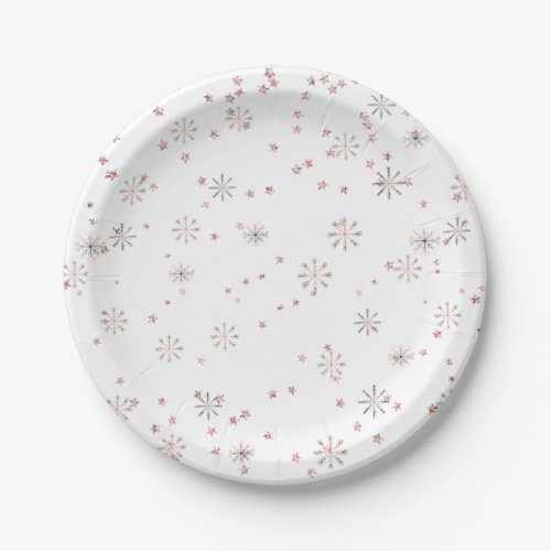 Winter Snowflakes Pink  Silver Paper Plates