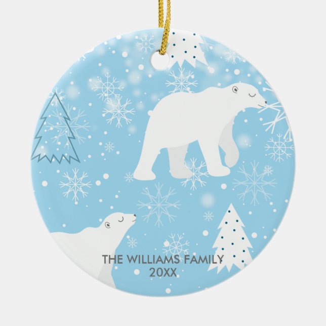 Winter Snowflakes Polar Bear  Ceramic Ornament (Front)