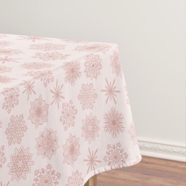 Winter Snowflakes Print Blush Pink Christmas Tablecloth (In Situ)