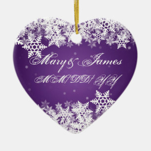 Winter Snowflakes Purple Elegant Wedding Favor Ceramic Ornament