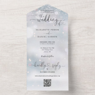Winter Snowflakes QR Code Script Hearts Wedding All In One Invitation