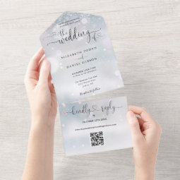 Winter Snowflakes QR Code Script Hearts Wedding All In One Invitation ...