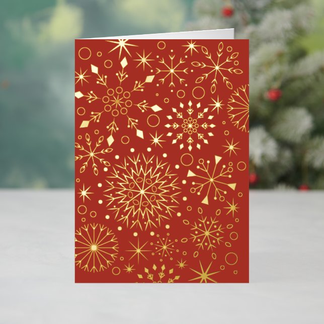 Winter Snowflakes Red and Gold Foil Holiday Card (Holiday In Situ)