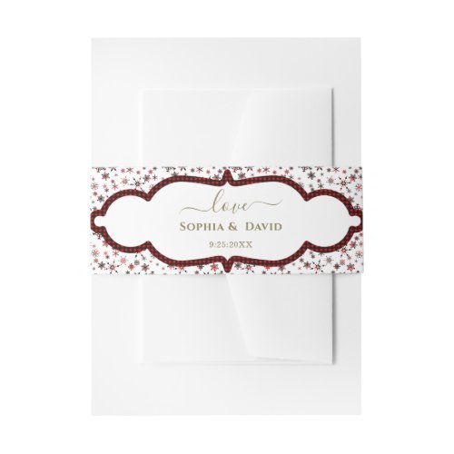 Winter Snowflakes Red Buffalo Christmas Wedding Invitation Belly Band