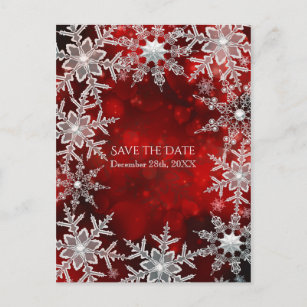 Winter Snowflakes Red Holiday Party Save the Date Announcement Postcard