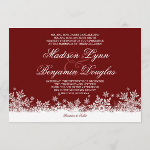 Winter Snowflakes Red Holiday Wedding Invitations