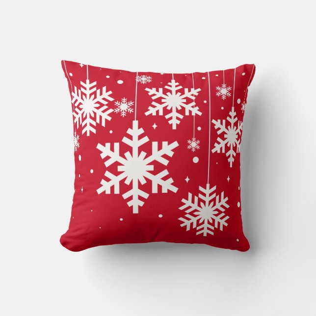 Winter Snowflakes Red Throw Pillow (Front)