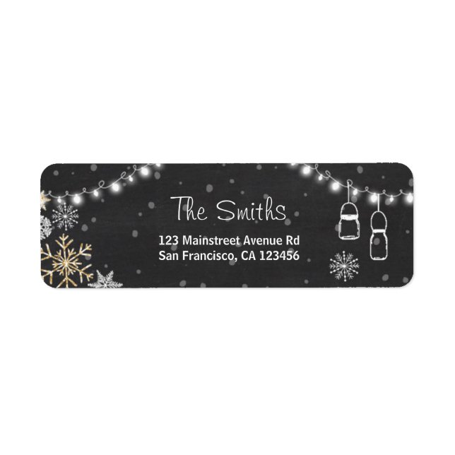 Winter Snowflakes Return Address Label Gold Silver (Front)