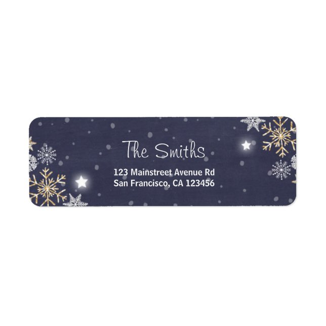 Winter Snowflakes Return Address Label Gold Silver (Front)