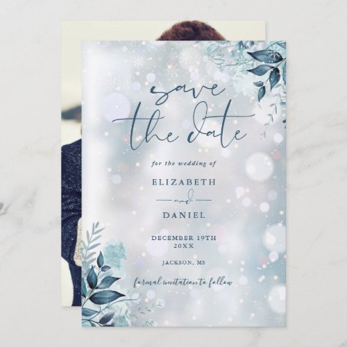 Winter Snowflakes Rustic Floral Photo Wedding Save The Date