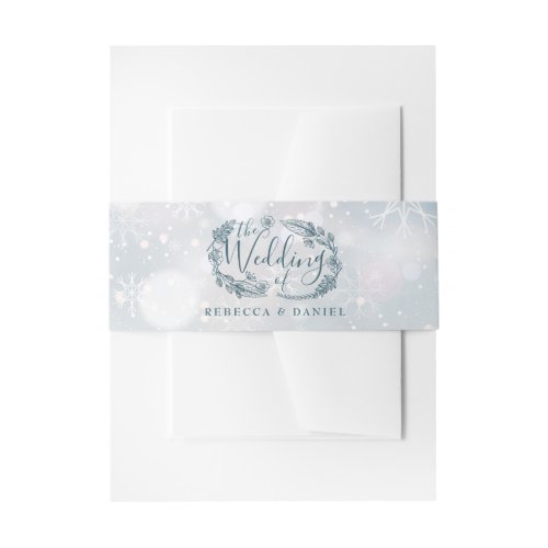 Winter Snowflakes Rustic Floral Wedding Invitation Belly Band