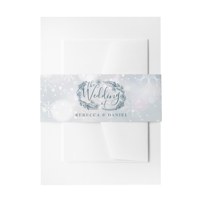 Winter Snowflakes Rustic Floral Wedding Invitation Belly Band (Front Example)