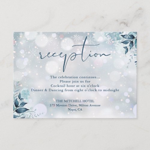 Winter Snowflakes Rustic Floral Wedding Reception Enclosure Card