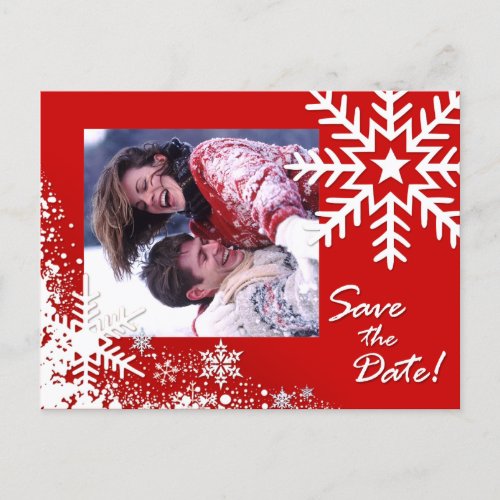 Winter Snowflakes Save the Date red Photo Announcement Postcard