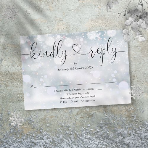 Winter Snowflakes Script Heart Kindly Reply RSVP Card