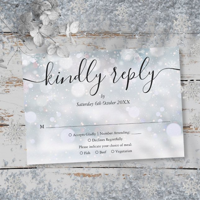 Winter Snowflakes Script Kindly Reply RSVP Card (Winter Snowflakes Script Kindly Reply RSVP Card)