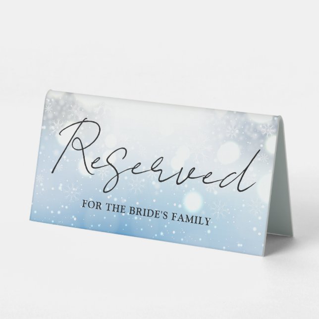 Winter Snowflakes Script Reserved Table Tent (Back)