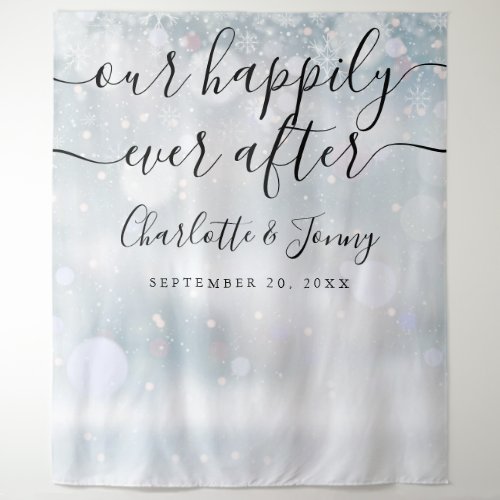 Winter Snowflakes Script Wedding Photo Booth Prop Tapestry