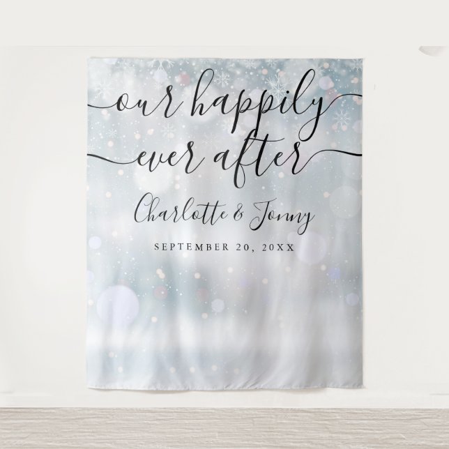 Winter Snowflakes Script Wedding Photo Booth Prop Tapestry (Front)