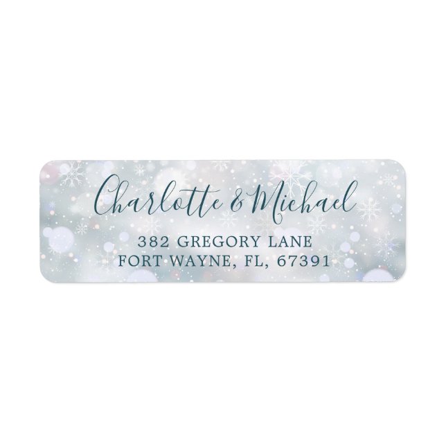 Winter Snowflakes Script Wedding Return Address Label (Front)