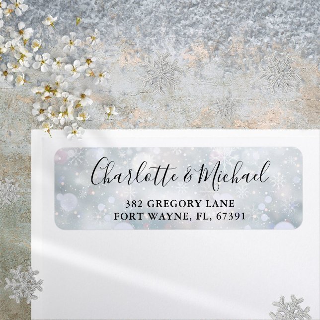 Winter Snowflakes Script Wedding Return Address Label (Winter Snowflakes Script Wedding Return Address Label)