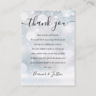 Winter Snowflakes Script Wedding Thank You Place Card
