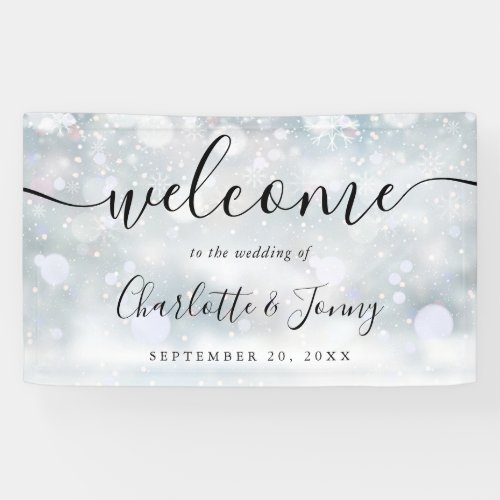 Winter Snowflakes Script Wedding Welcome Banner