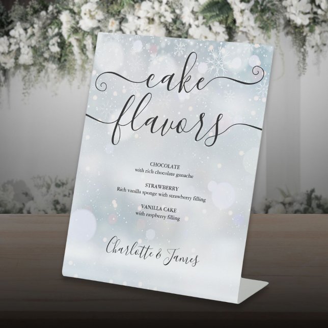 Winter Snowflakes Signature Script Cake Flavors Pedestal Sign (Winter Snowflakes Signature Script Cake Flavors Pedestal Sign)