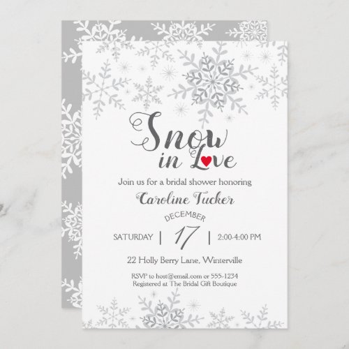 Winter Snowflakes Snow in Love Bridal Shower Invit Invitation