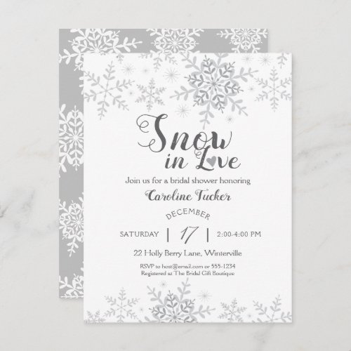 Winter Snowflakes Snow in Love Bridal Shower Invitation