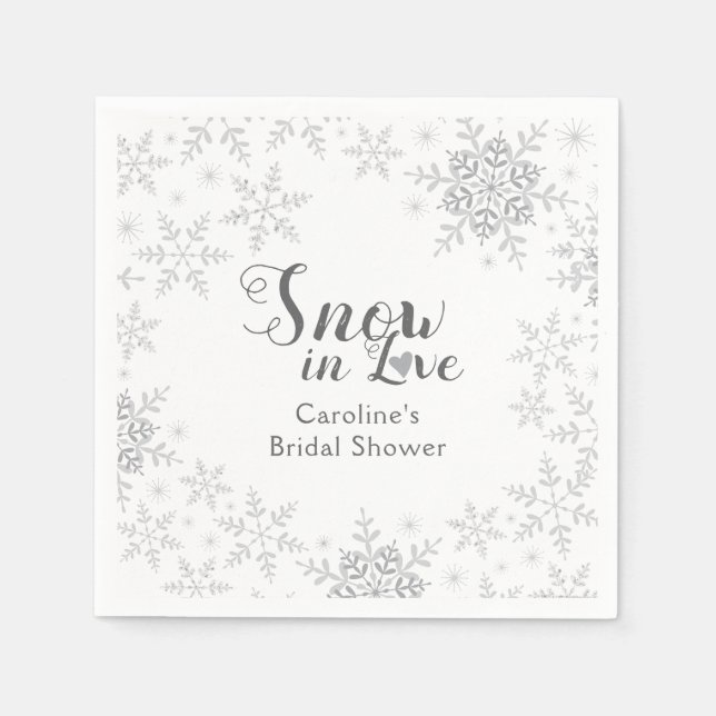 Winter Snowflakes Snow in Love Bridal Shower Napkins (Front)