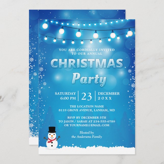 Winter Snowflakes String Lights Christmas Party Invitation (Front/Back)