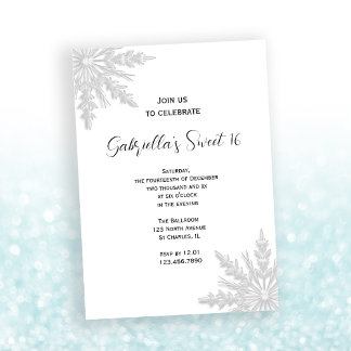 Winter Snowflakes Sweet 16 Birthday Party Invitation