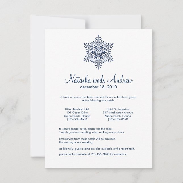 Winter Snowflakes Wedding Accommodations Card (Front)
