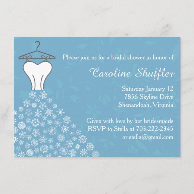 Winter Snowflakes Wedding Dress Bridal Shower Enclosure Card (Front)