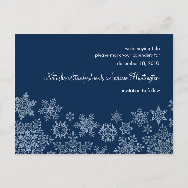Winter Snowflakes Wedding Save the Date Postcard (Front)