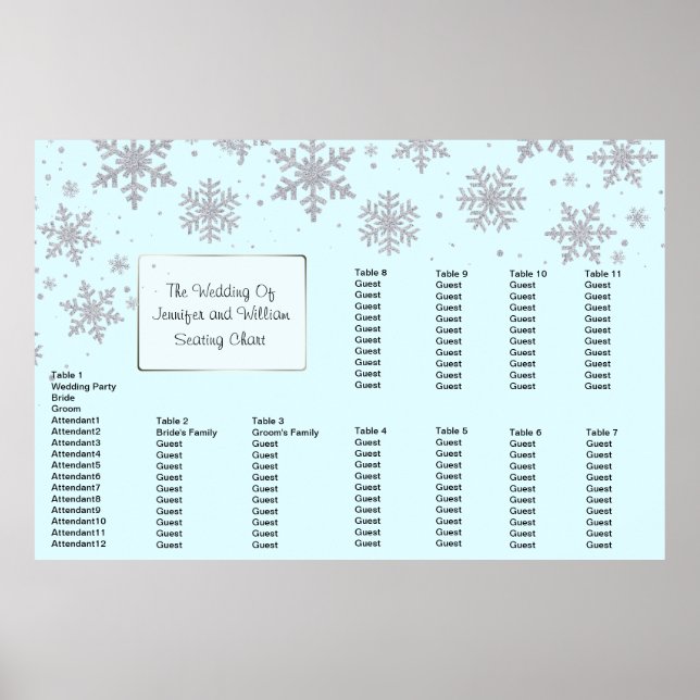 Winter Snowflakes Wedding Seating Chart (Front)