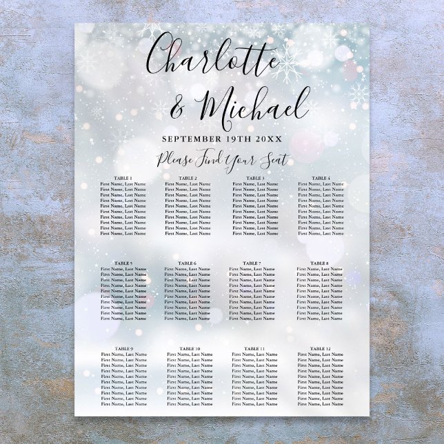 Winter Snowflakes Wedding Seating Chart (Winter Snowflakes Wedding Seating Chart)