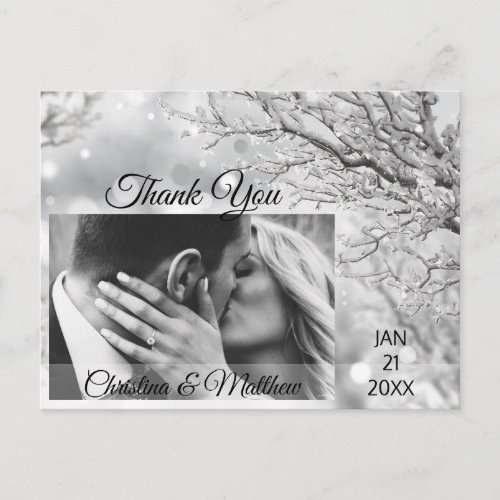 Winter Snowflakes Wedding THANK YOU  PHOTO Announcement Postcard