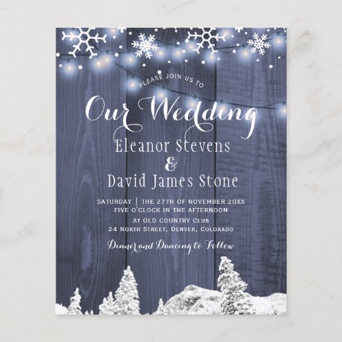 Winter snowflakes winter budget wedding invitation