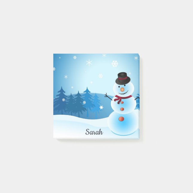 Winter Snowman Add Name Cute Office Gift Post-it Notes (Front)