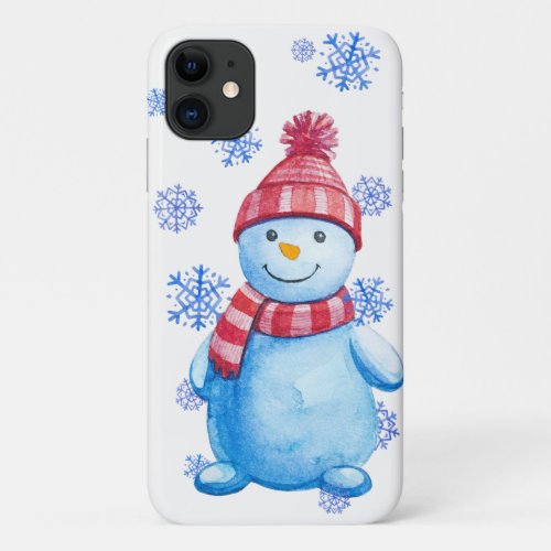 Winter Snowman and Snowflakes iPhone 11 Case