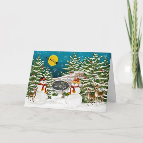 Winter Snowman and Woodland Critters Card