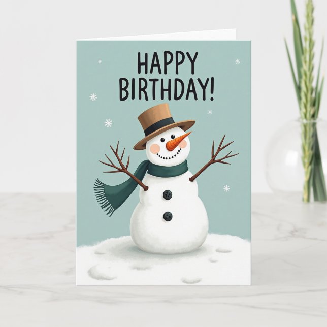 Winter Snowman Birthday Card (Front)