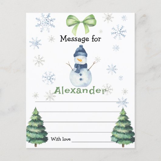Winter Snowman birthday time capsule message (Front)