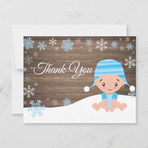 Winter Snowman Blue Thank You Card