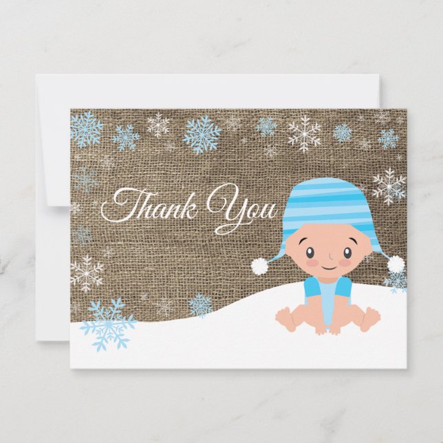 Winter Snowman Blue Thank You Card (Front)