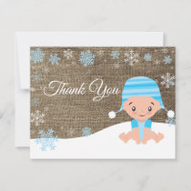 Winter Snowman Blue Thank You Card